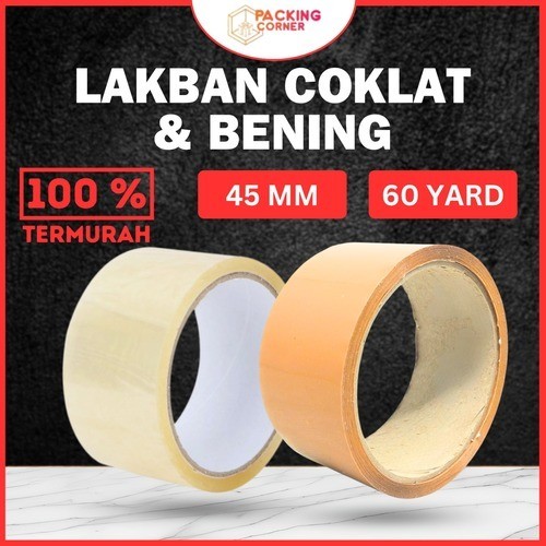 

LS OLSHOP Lakban Bening Coklat 2 Inch 60 Yard Plakban Bening Coklat 45MM 2” Inci 60Yard