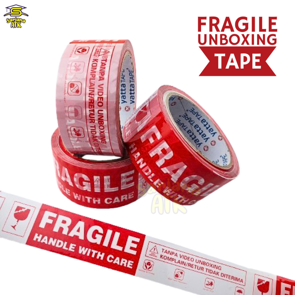 

Lakban Fragile / Lakban Untuk Barang Yang Mudah Pecah / Lakban Paket Pengiriman FRAGILE 48 MM (2 inch) 90 Yard