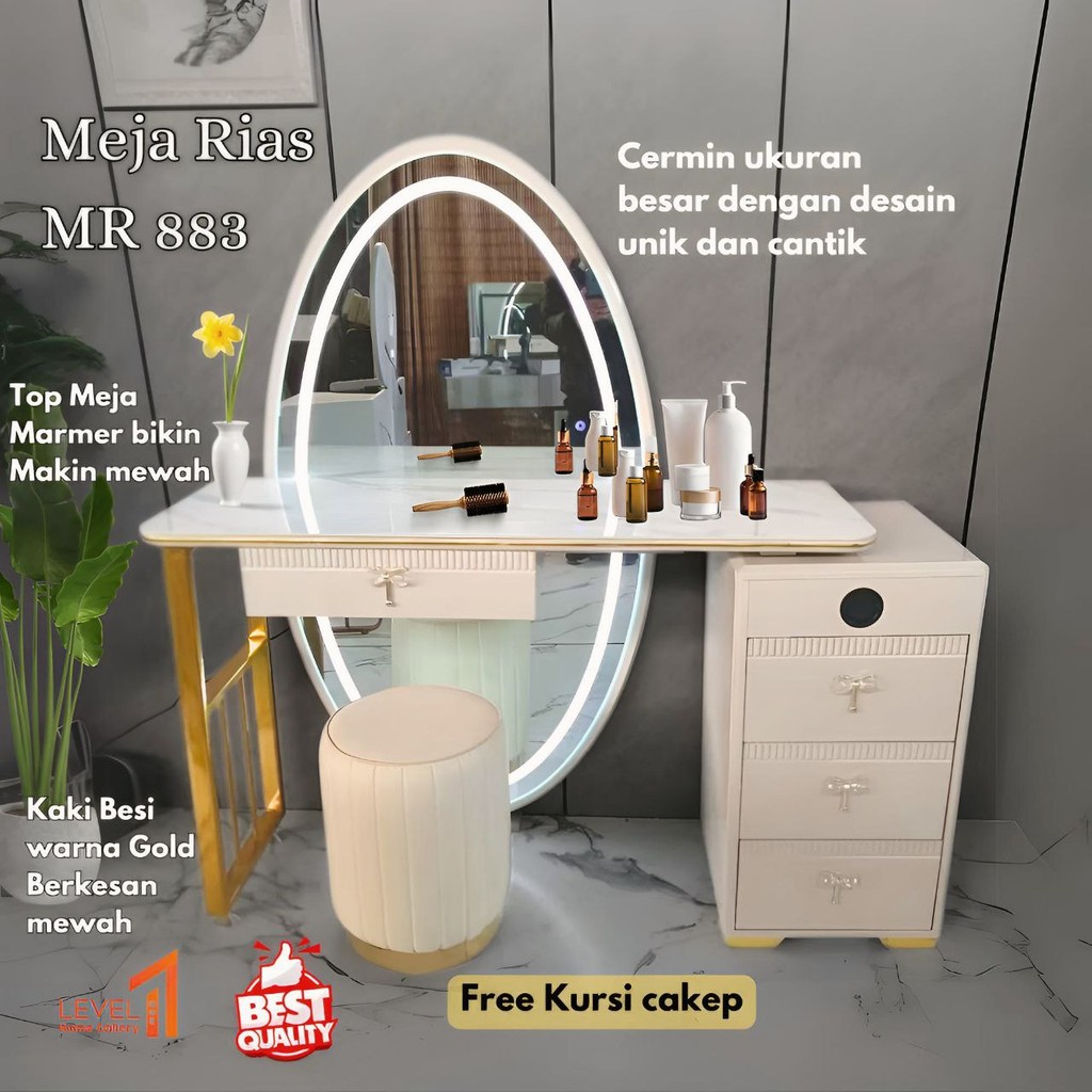 Meja Rias Import LED Touchscreen Type 883 Kaca Sentuh Jumbo I Meja Make Up Import Table Marmer Kaki 
