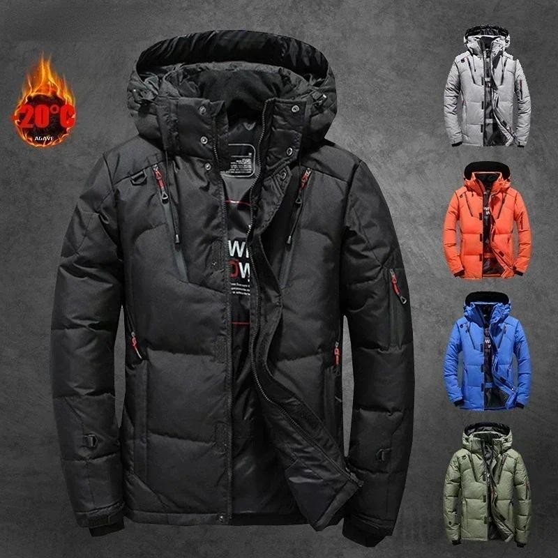 Winter Thickened Men's Down Jacket Climbing Hunting Hooded Warm White Duck Down Coat Men's Casual Li