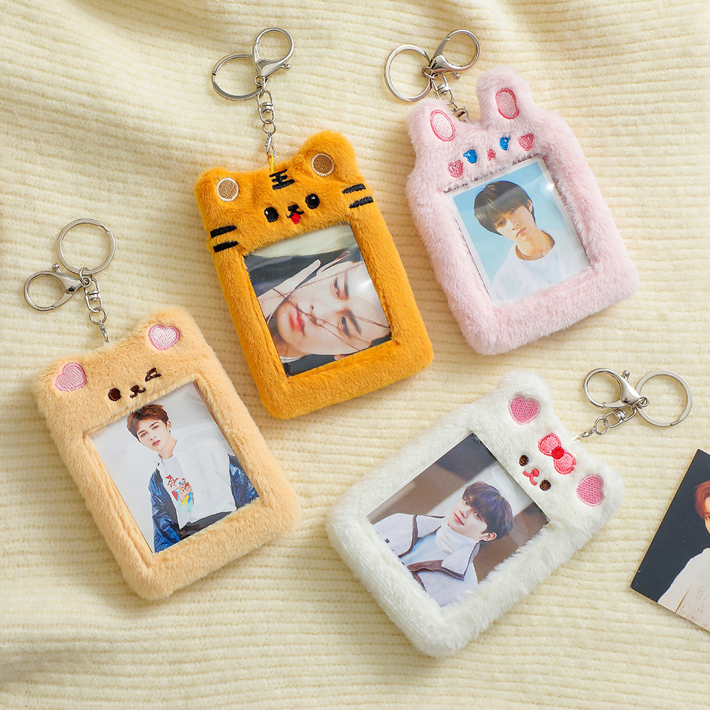 

Kawaii Plush Photocard Holder Cute Bear Credit ID Bank Card Keychains Bus Cards Protective Case Picture Photo Sleeves Stationery