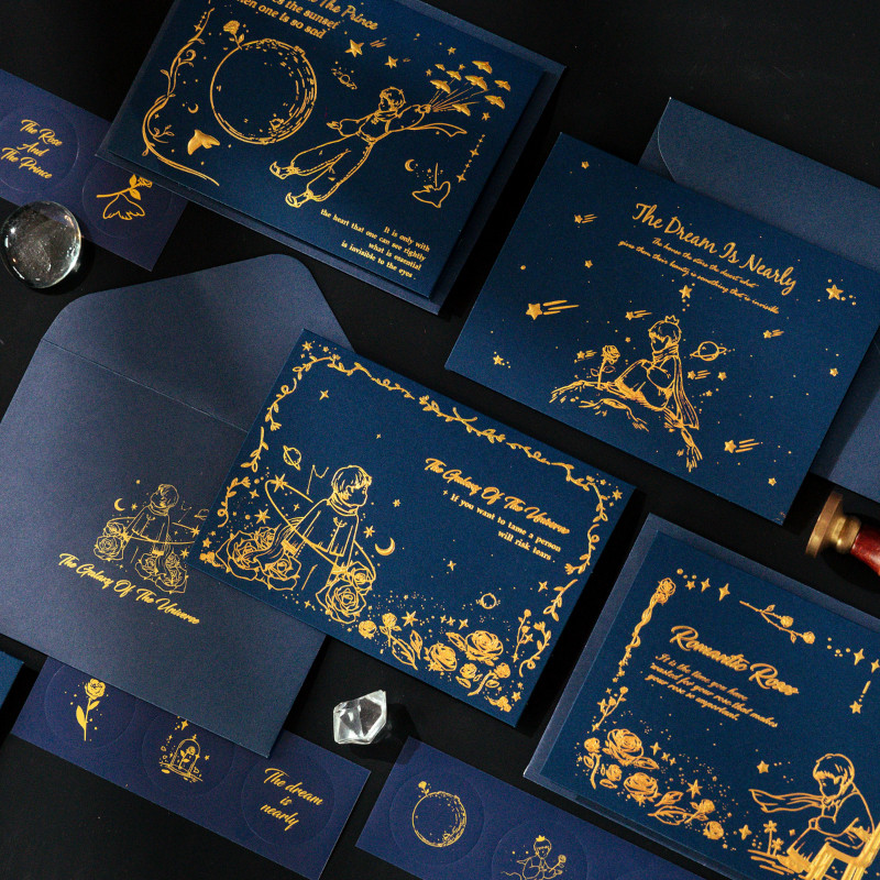 

The Little Prince And Rose Embossed Greeting Card Envelope Set Aesthetic Romantic Birthday Blessing Greeting Card Stationery