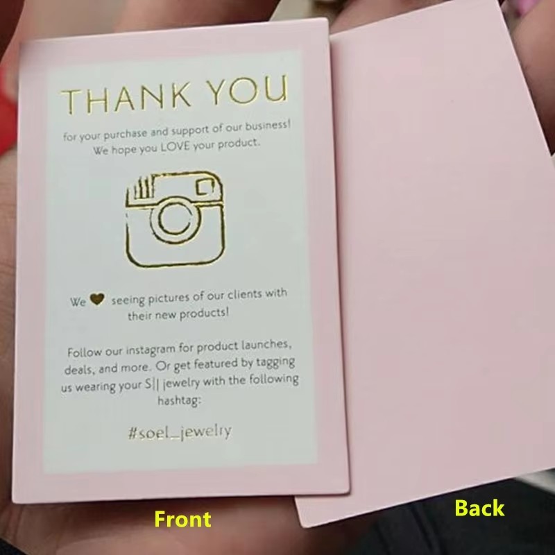 

500pcs Custom 400GSM Matte pink coated paper tag 5 * 7.5 cm Name card golden foil print business tags