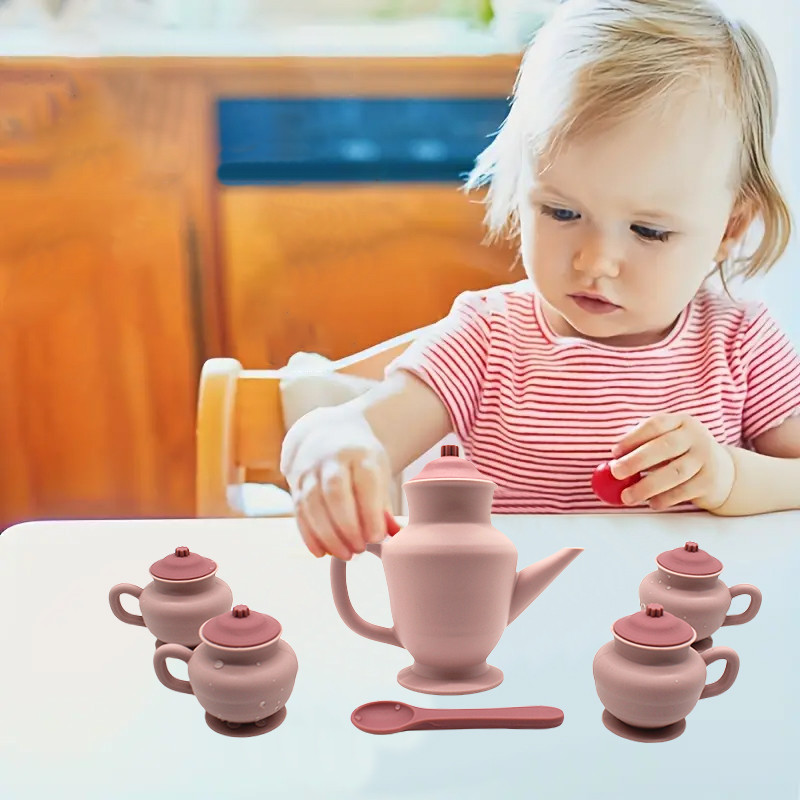 1 set of silicone children's tea set, children's afternoon tea simulation toy, children's kitchen to