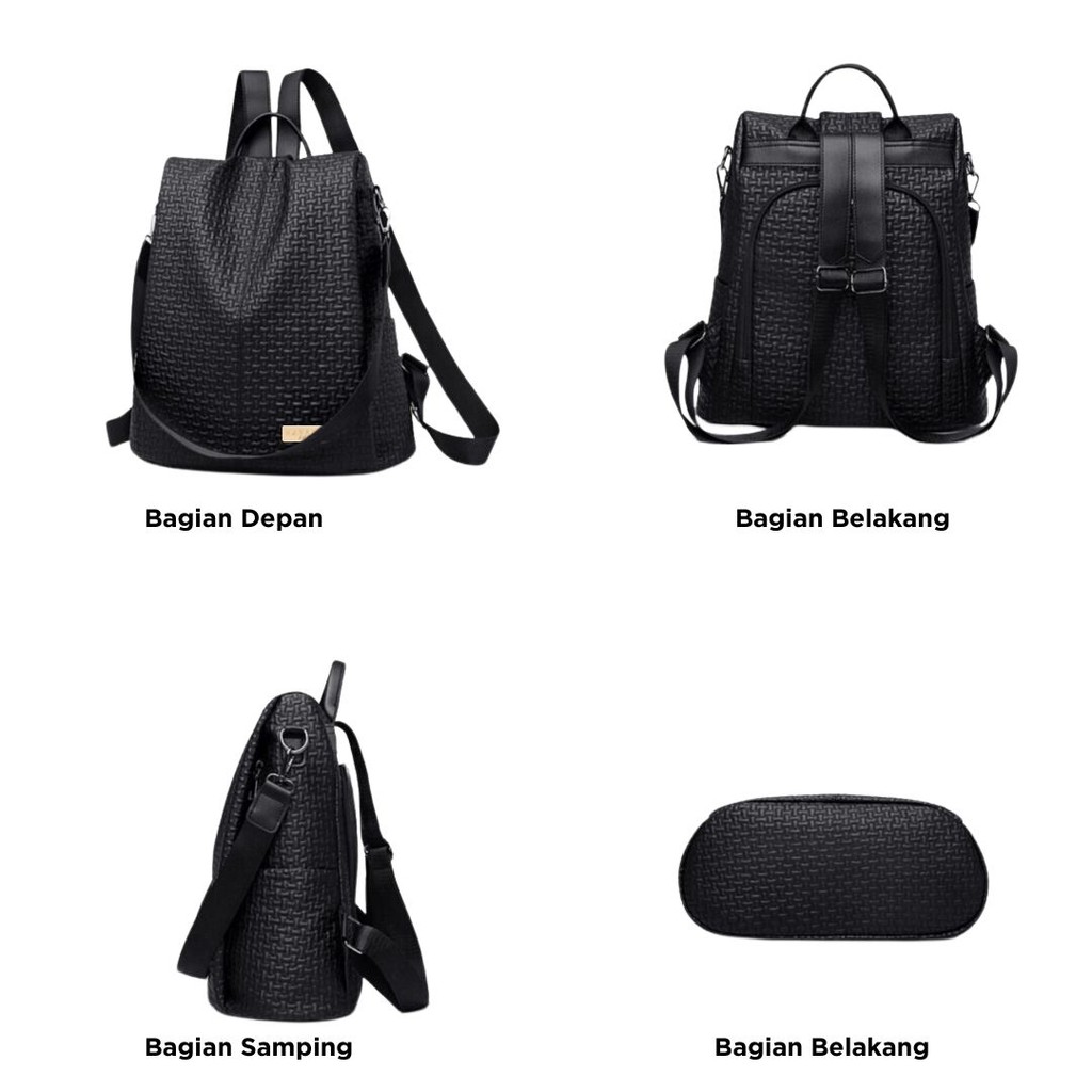 PROMO TERBARU HANAMI TAS RANSEL WANITA KULIT PREMIUM KOREA CEWEK SEKOLAH GENDONG CROCO HITAM MAELIS