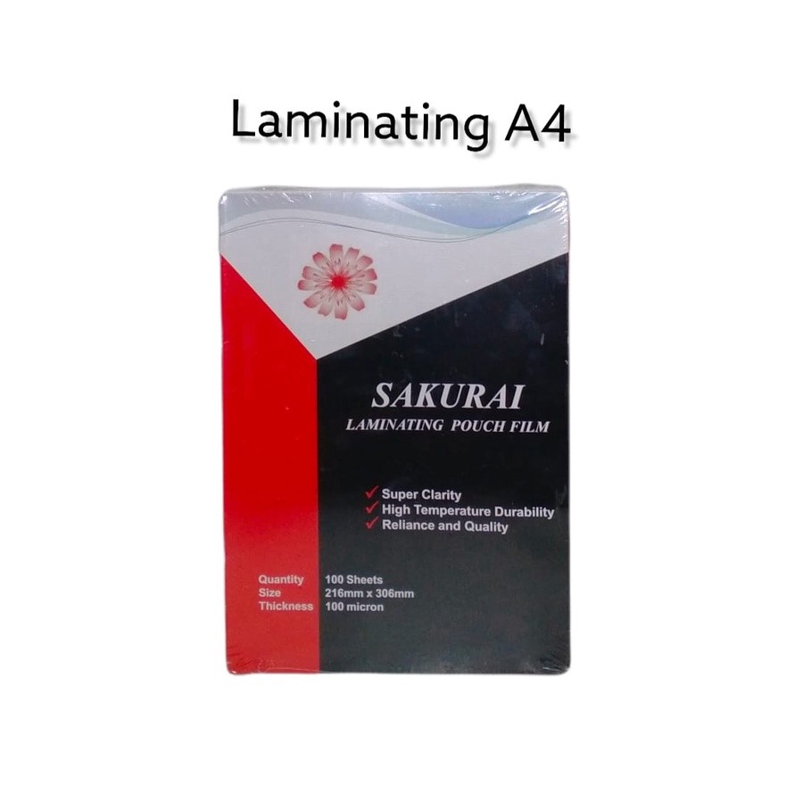

PLASTIK LAMINATING SAKURAI A4 100 MICRON TEBAL ISI 100 LBR