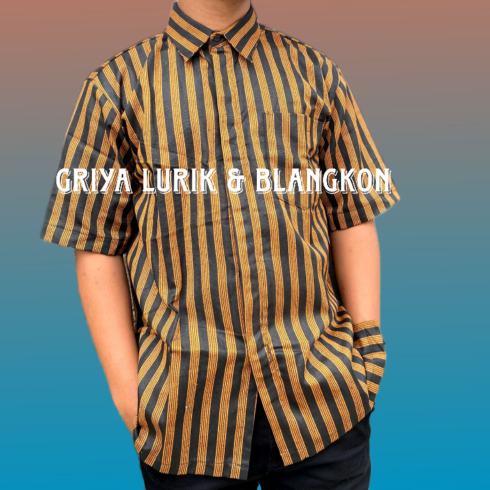 Baju Kemeja Lurik  Pria Ja Desa Lengan Pendek Bahan Tenun Halus Lurik