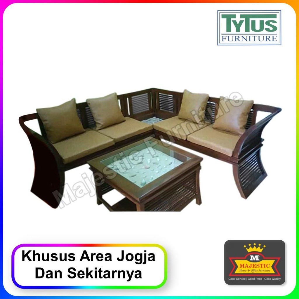 Tamu Jati Tytus Gamma Sudut Set 2.2.L + Meja Kaca Aquarium + Isi + Bantal - Jogja
