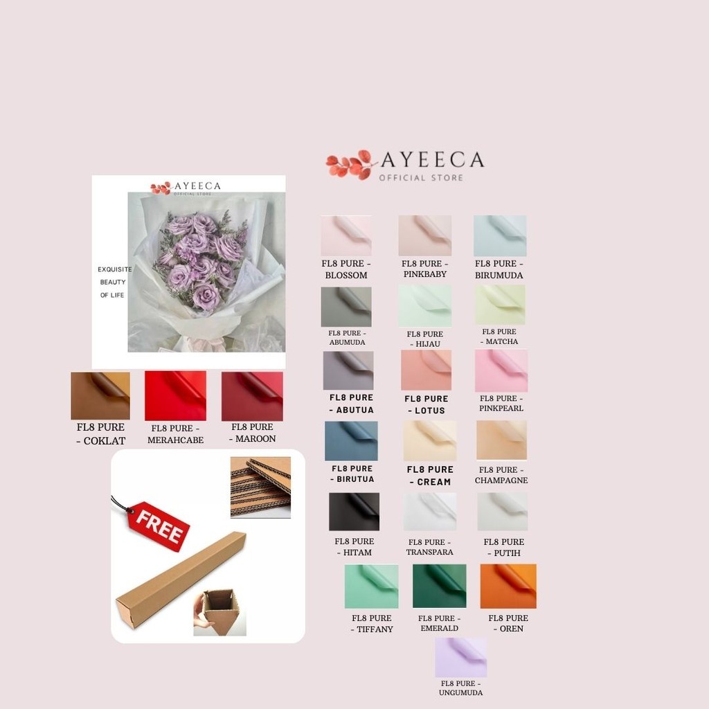 

AYEECA - (5 LEMBAR) - FL8 PURE Kertas Bunga Buket Warna Polos/Kertas Buket Bunga Florist Cellophane