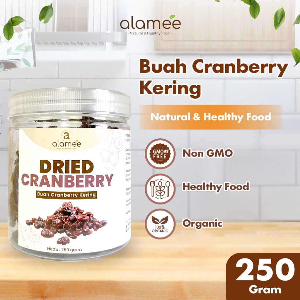 

ALAMEE Cranberry Kering Cemilan Buah Sehat Rendah Kalori Dried Cranberry 100% Natural Premium 250gr