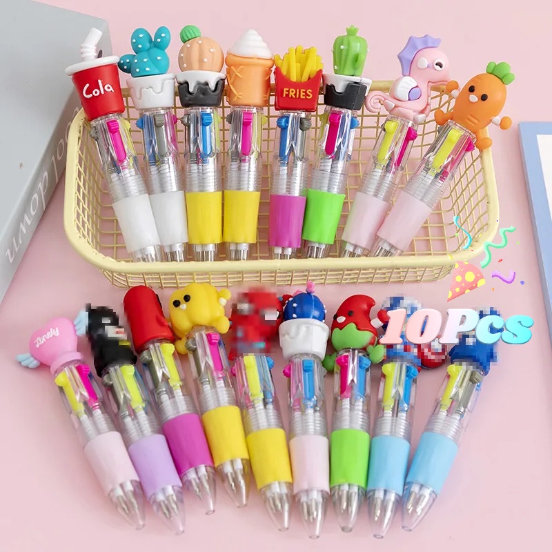 

10Pcs/Lot Cute Cartoon Mini 4 Colors Ballpoint Pen Kawaii Hamburg Vegetable Cactus Multicolor Pens Kids School Stationery Gifts