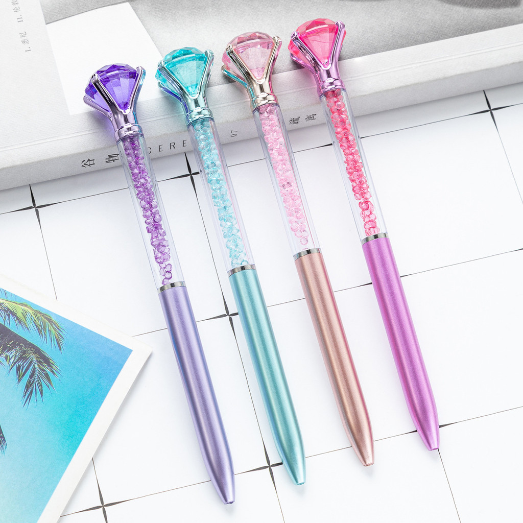 

4Pcs/Lot Cute Diamond Ballpoint Pen Rotation Blue Ink School Stationery Crystal Flowing Drill Signature Gel Pens Office Supplies