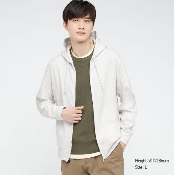Mark Jaket Pria UNIQLO Men AIRism Hoodie Retsleting UV Protection - Off White, XS