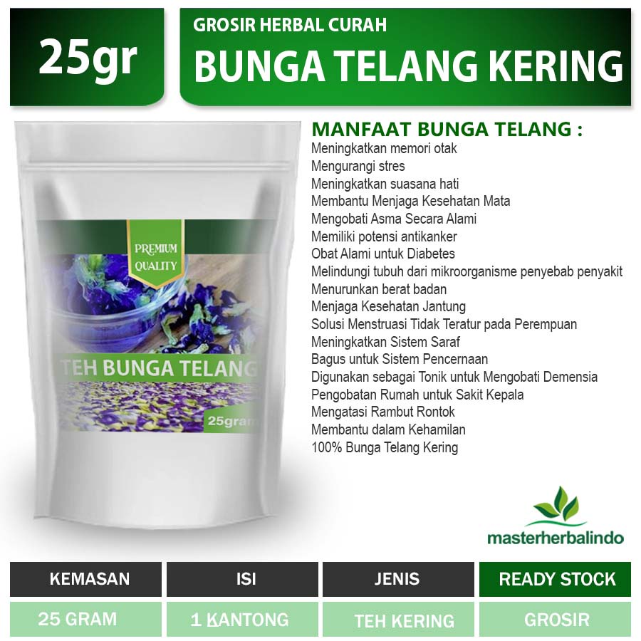 

teh bunga kembang TELANG Kering Biru Butterfly Pea ORGANIK 25Gr