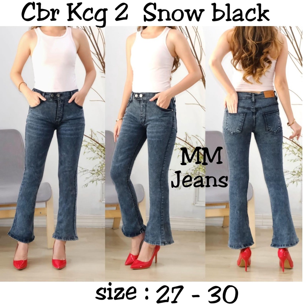 JESIAMA - HW JEANS CUTBRAY BUTTON 2 SNOW BLACK - SOFT JEANS STRETCH