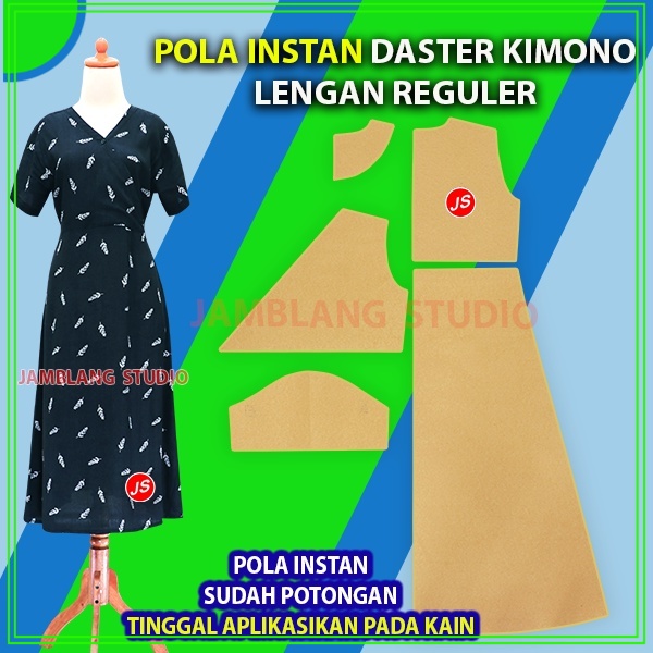 Pola Instan Daster Kimono Lengan Reguler [ Pola Baju Jamblang Studio ]