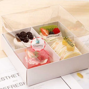 

Box Mika Sekat Tutup Transparan Dus Mini Tart Cake Roti Pudding (1pcs) - WhiteSekat 4 - FasyAnita Mart Denpasar