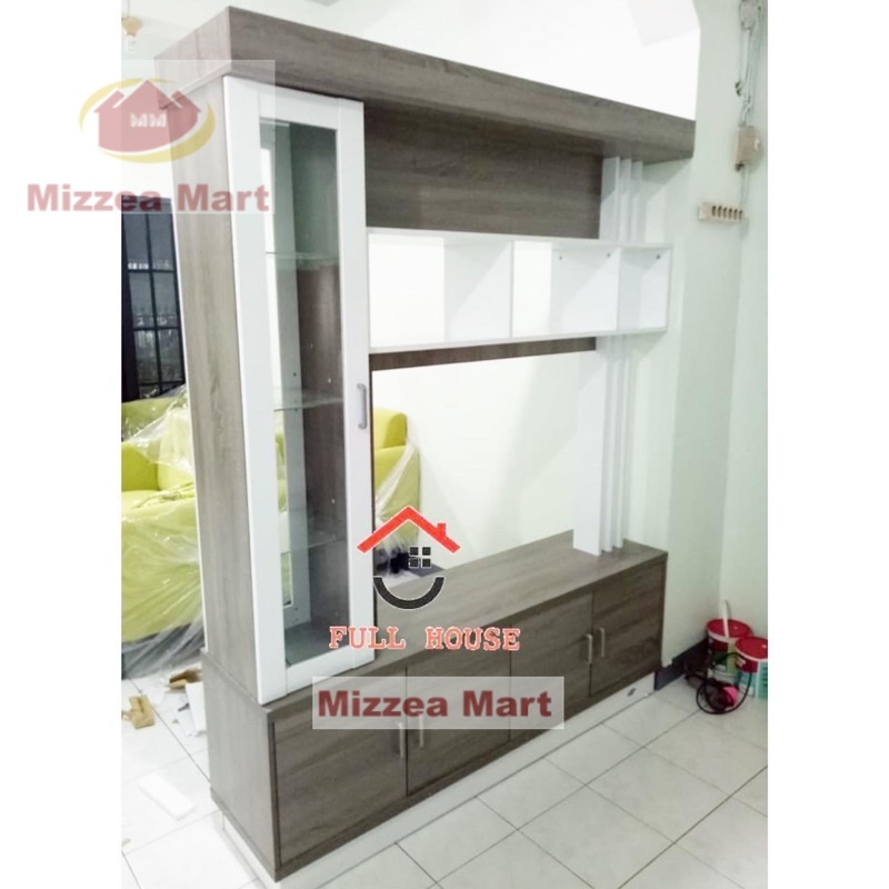 MizzeaMart penyekat ruangan room divider rak tv white 2 sisi termurah