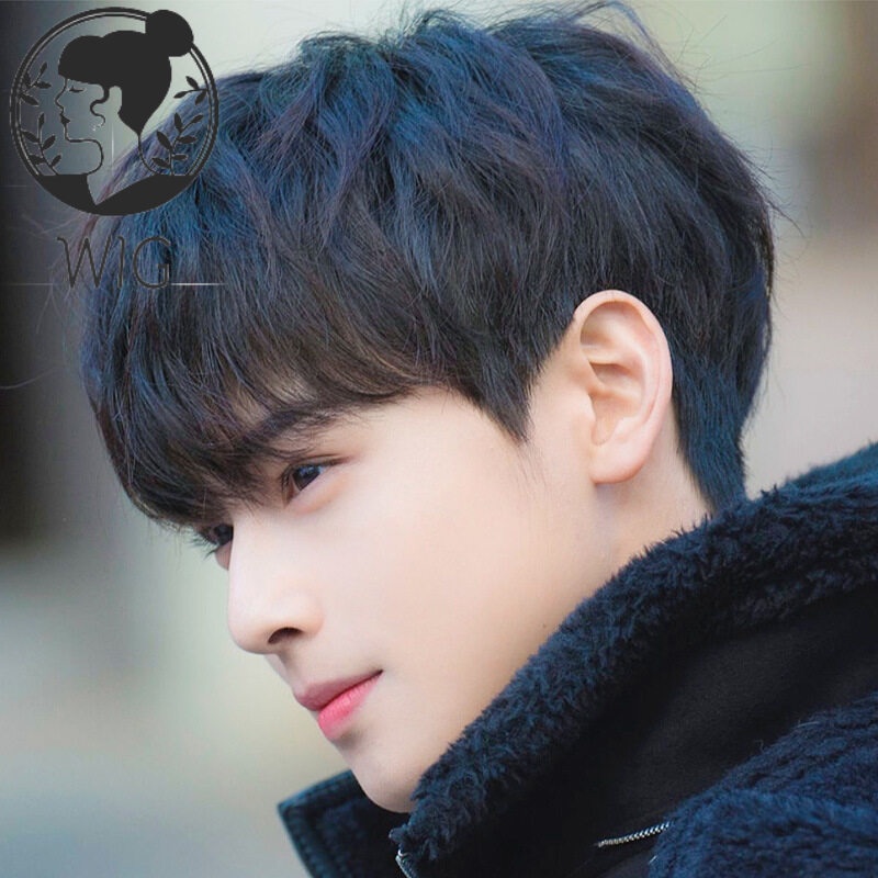 Wig pria, tutup kepala tampan versi Korea, gaya jaring merah modis alami, wig pria pengiriman pendek