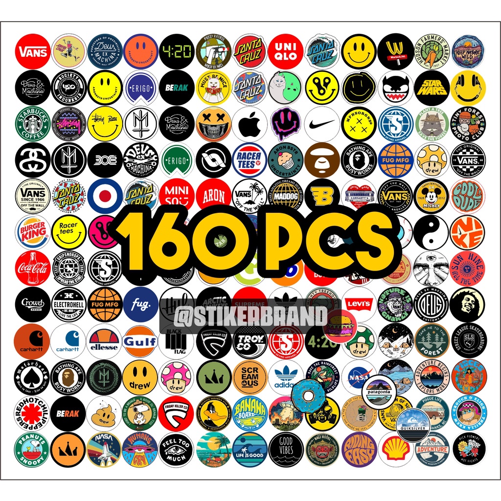 

160 PCS STIKER PAKET MINI BULAT STIKER BRAND ISI 160 PCS RANDOM SESUAI GAMBAR GRAFTAC HIGH QUALITY DECAL CLOTHING STRIPPING BAND METAL ROCK