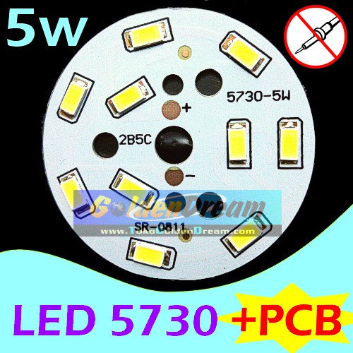 5w LED 5730 Putih + PCB Aluminium Heatsink Lampu SMD Terang Siap Pakai