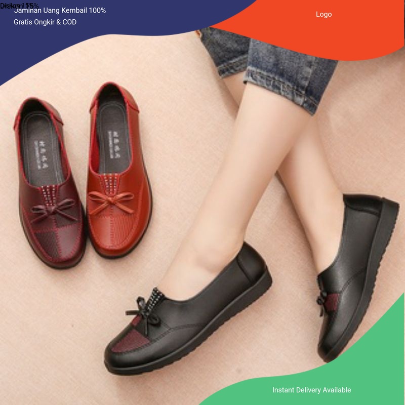 sepatu pantofel wanita karet motif pita
