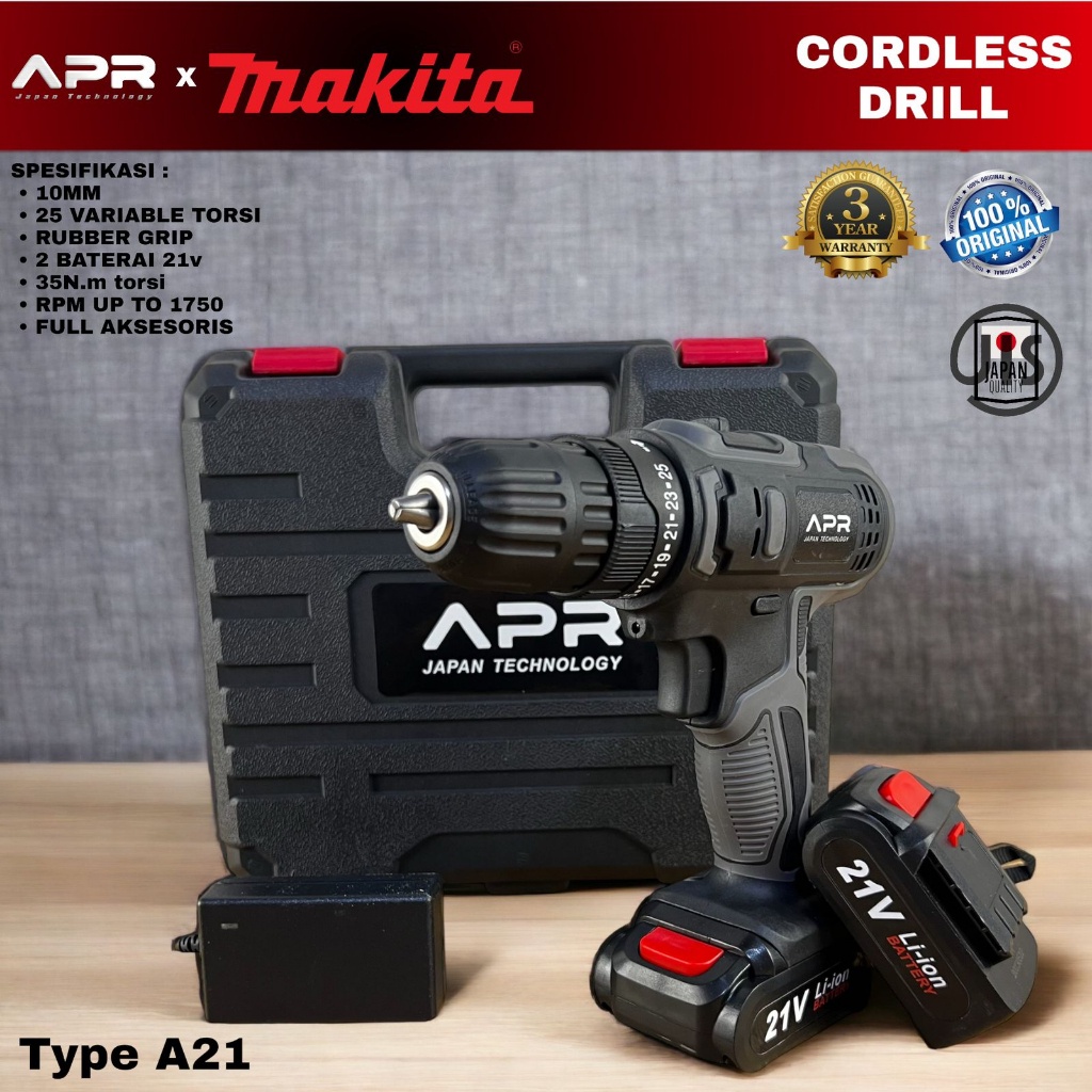 Bor cordless MAKITA  type A 21v mesin bor baterai multifungsi APR 21V