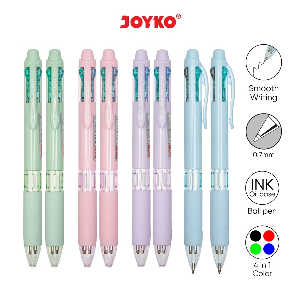 

Pulpen 4 Warna Joyko BP-348 QUACO Pastel Pena Ballpoint Warna Warni - Satuan