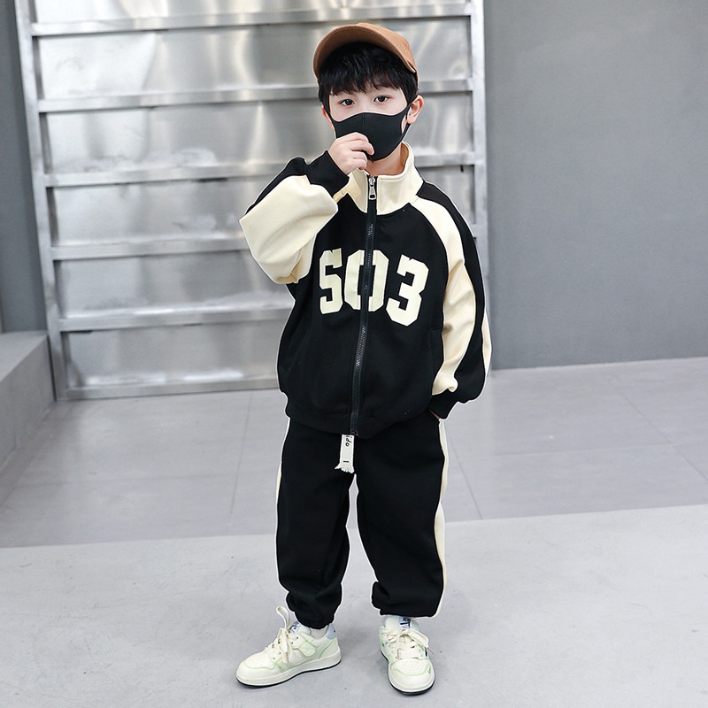 Bambino - Setelan Jaket Anak Laki Laki S03 Hitam - Set Jaket Celana Jogger Anak Cowok Usia 3 - 12 Ta