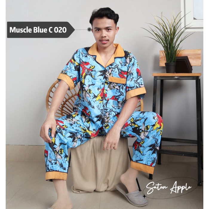 One Set Setelan Baju Tidur Piyama Pria Dewasa Pakaian Murah Jumbo Kekinian Premium