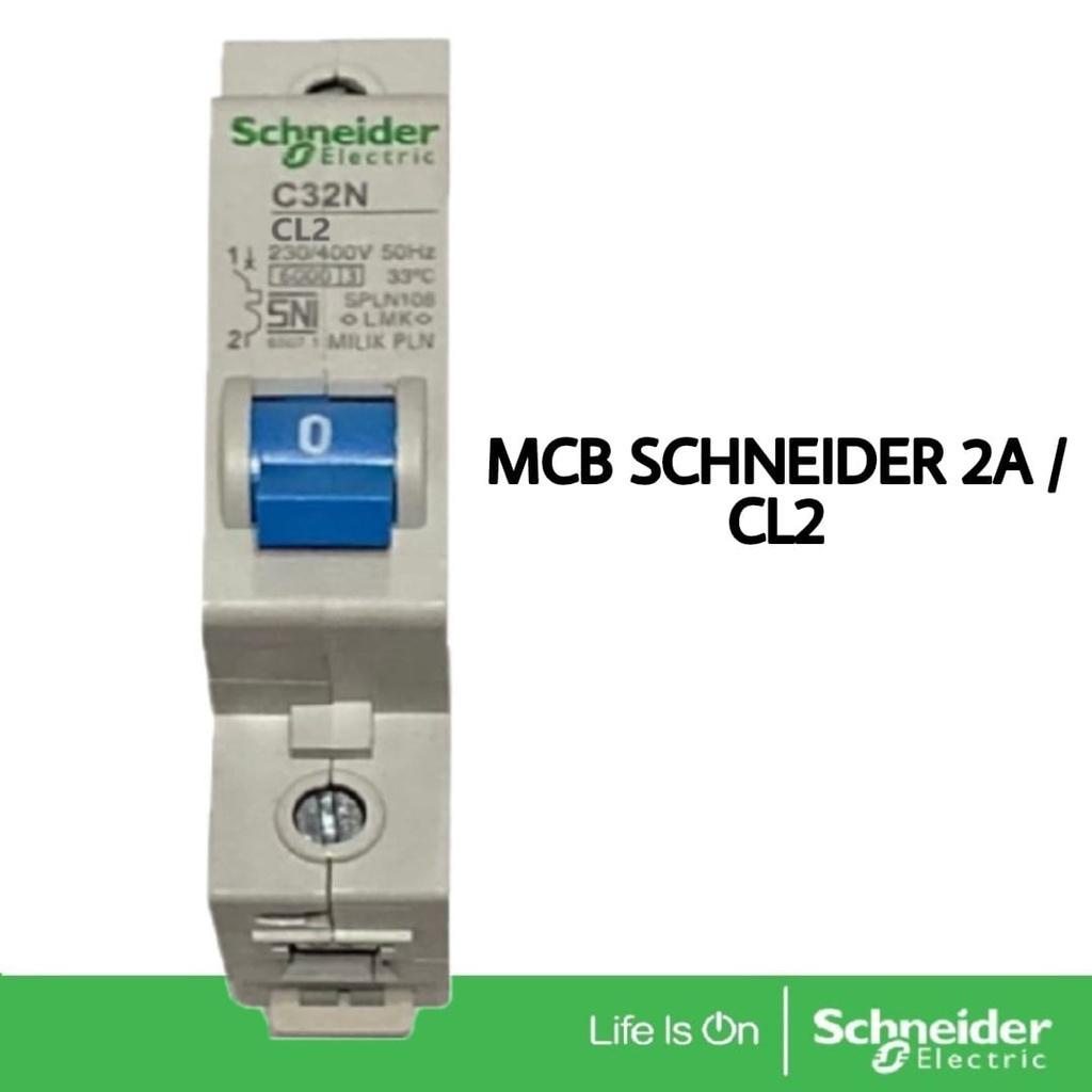 MCB SCHNEIDER 2 AMPERE 2A CL2 C32N  BIRU SPLN PLN BENSER 450W 450WATT PEMUTUS ARUS KWH LISTRIK Minia