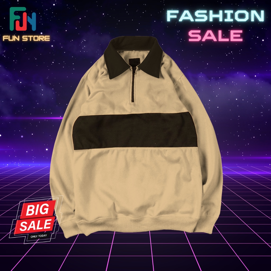 Sweater Rugby Vintage Coklat Halfzip polos Crewneck Oversize XXXXL XXXL XXL XXXXXL M L S XL Jaket Vi