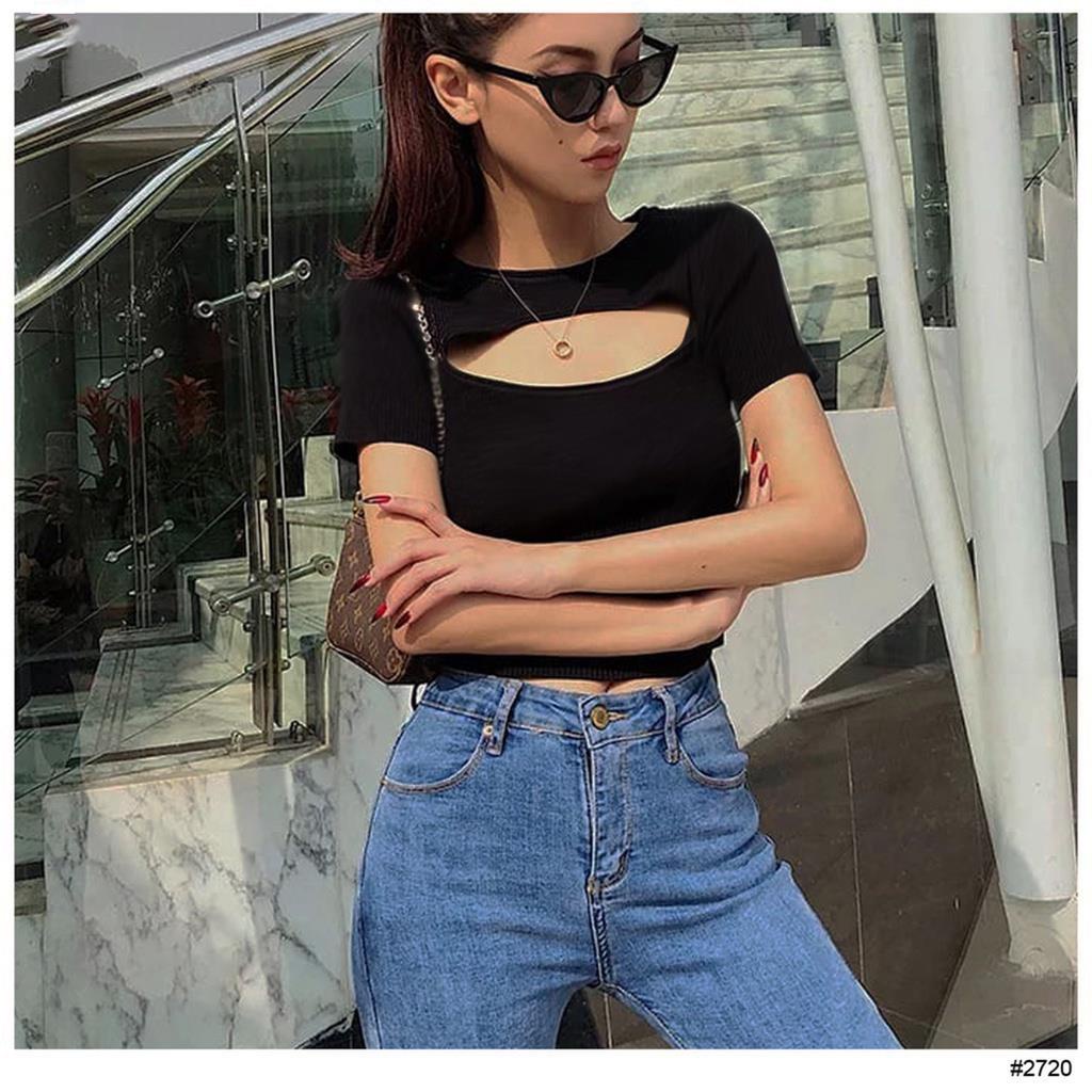 OTS 1.181 - Vever Top Crop Rib Kaos Atasan Wanita Fashion Korea Tee