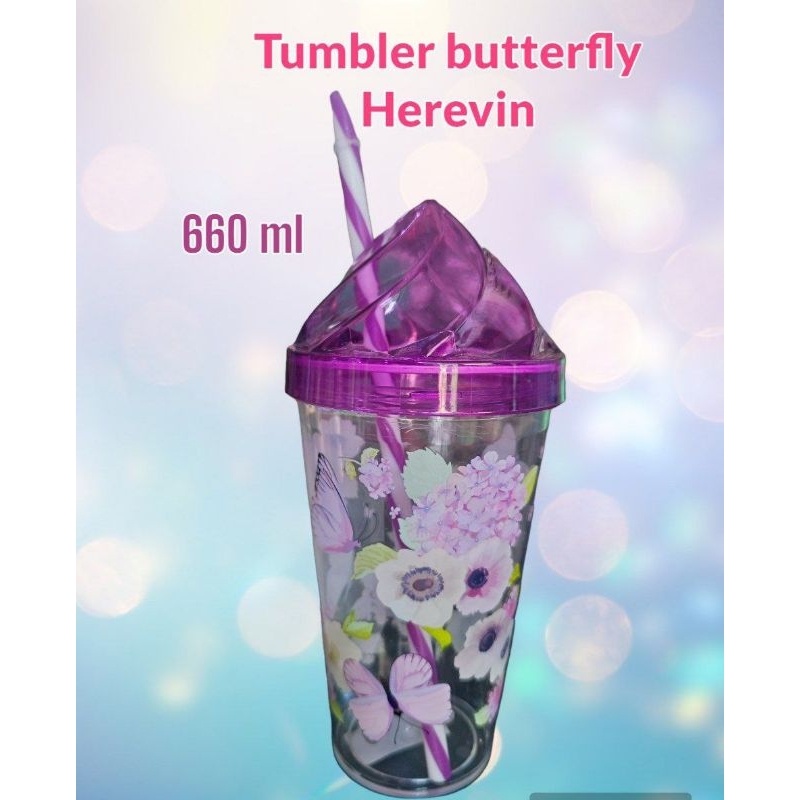Free Bubble Tumbler Butterfly 660ml/Botol Minum+Sedotan by Herevin