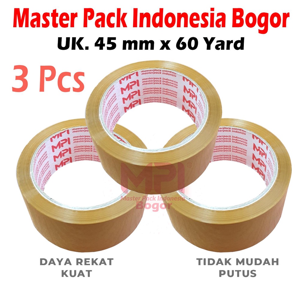 

[ 3 PCS ] Lakban Coklat 45 mm x 60 Yard / Lakban Untuk Packing - Master Pack Indonesia Bogor