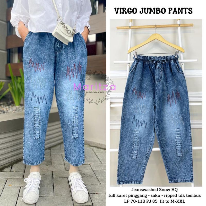 CELANA WANITA TERLARIS PANT VIRGO JUMBO PANTS (CELANA BAGGY JEANS BORDIR)