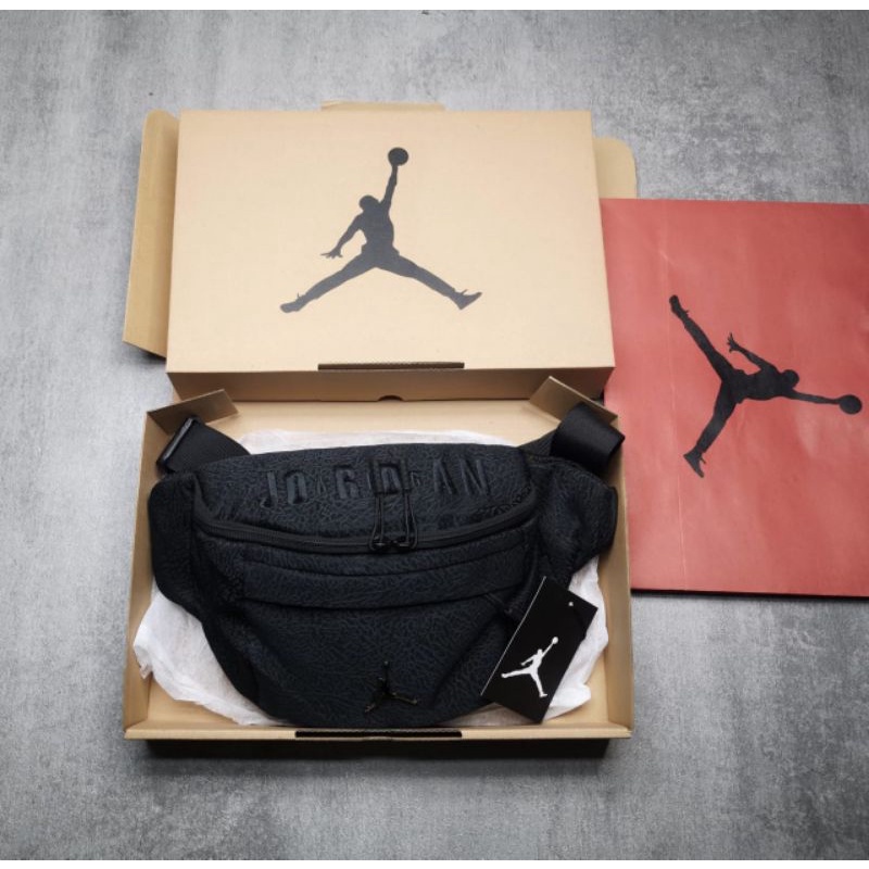 TY64RD Air Jordan Burst Cark Black Waist Bag / Tas Pinggang Pria Fullset Free Box & Paperbag (02)