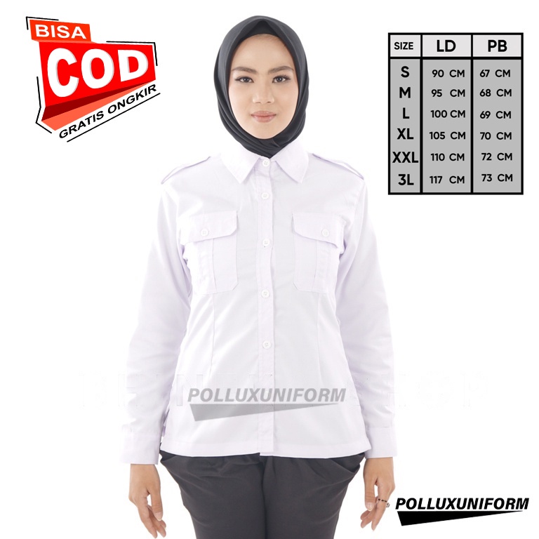 COD Kemeja Pdh Wanita Kerah Vneck Tangan Panjang Tangan Pendek