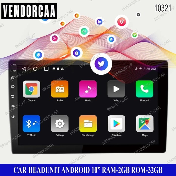 TV Mobil Android 10 Inch 2GB + 32GB Head Unit Mobil 2 Din Double Din