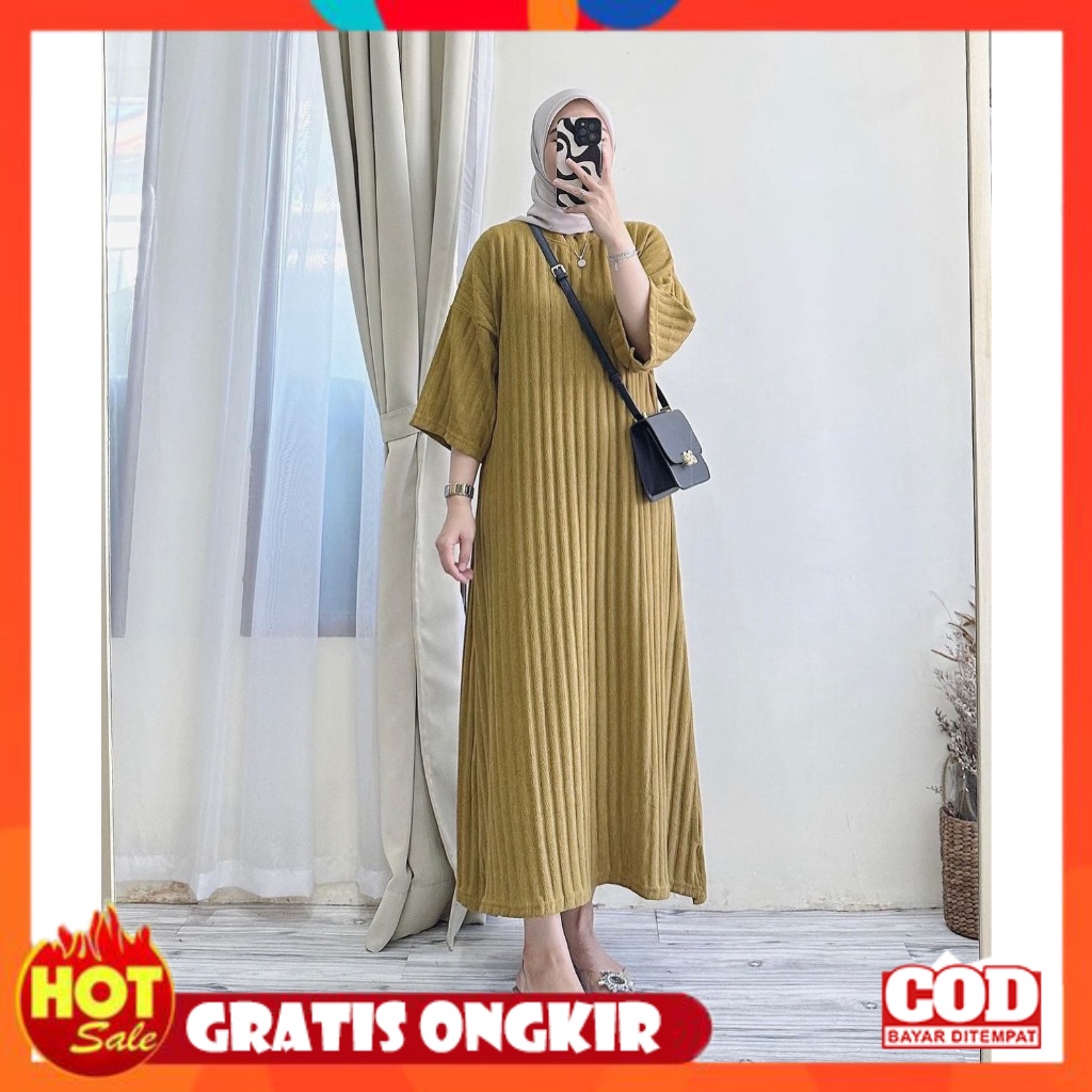 KAIN ADEM HALUS TEBAL / LUCIA DRESS KNIT GAMIS DRES HORNET WANITA MUSLIMAH TERMURAH BTCSOLO