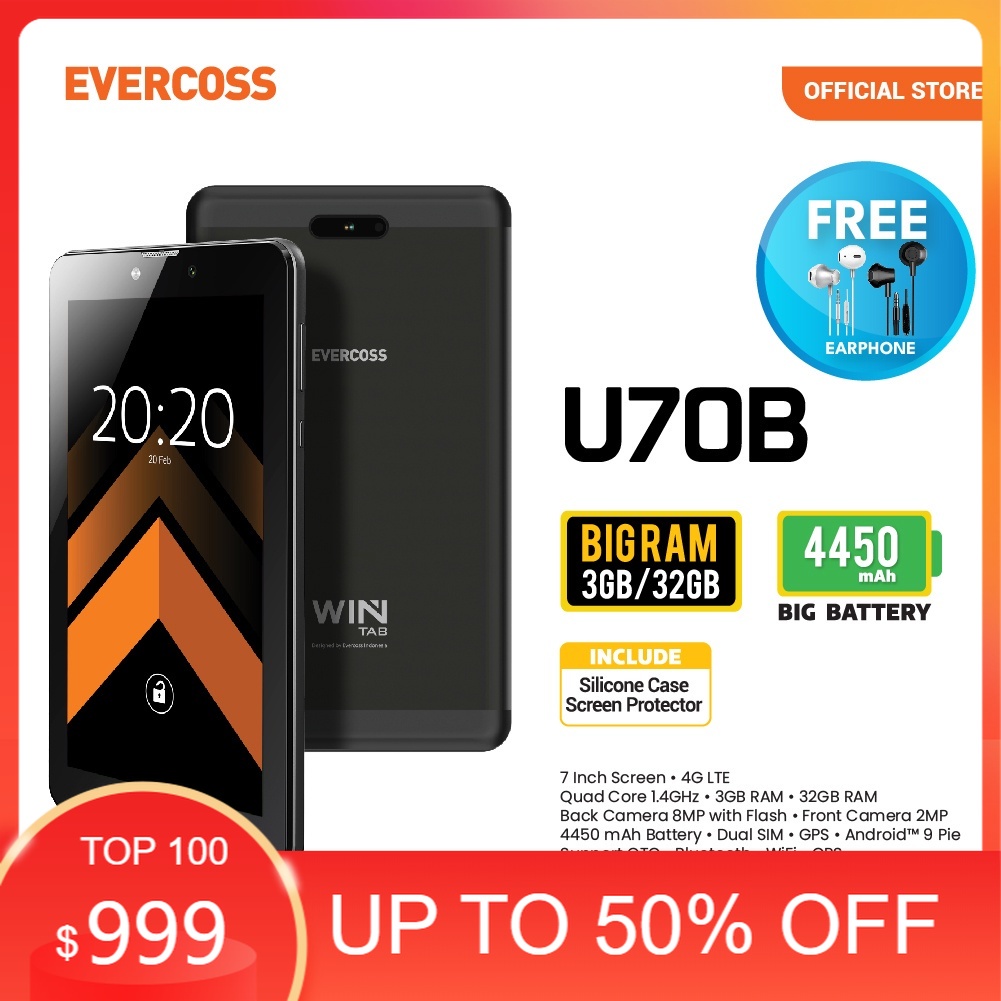 Evercoss U70B tablet 4G LTE 7inc ram 3gb rom 32gb garansi resmi