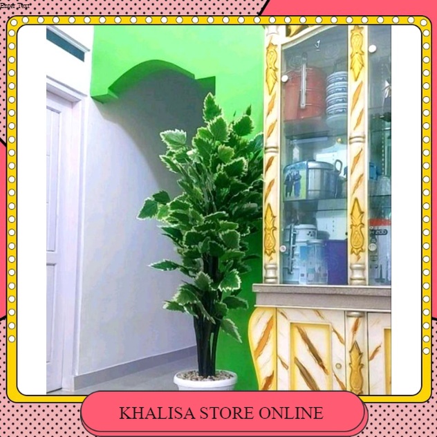 BUNGA HIAS SUDUT BESAR JUMBO/MENGGUNAKAN POT KAYU / POHON HIAS ARTIFICIAL PLASTIK
