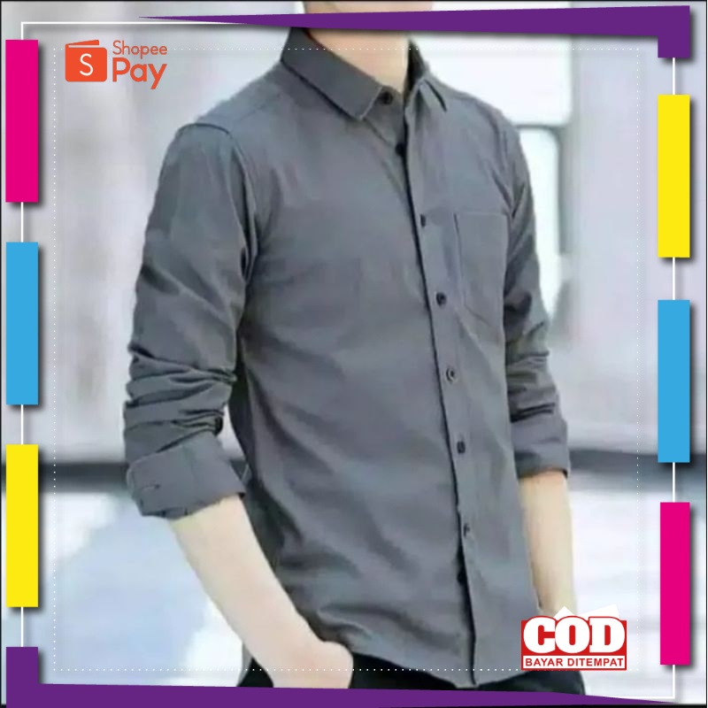 PREMIUM KOREAN STYLE / PROMO (COD) Kemeja Pria Lengan Panjang Putih Kemeja Polos Pria Oxford Oxport 