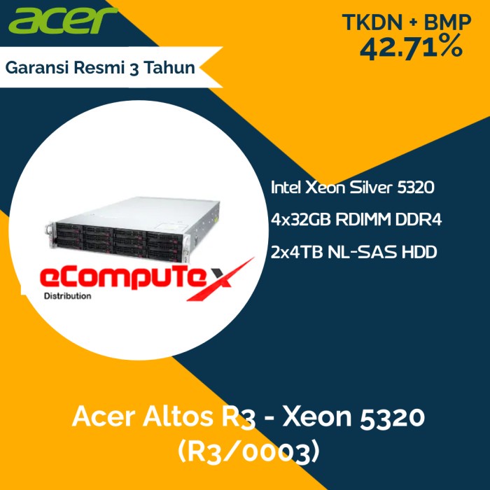 Server Rack tkdn R3 - Intel Xeon Silver 4316, 4TB HDD & 480GB SSD, Hitam
