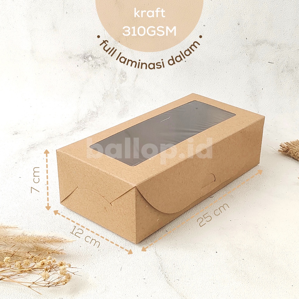 

KRAFT 25 12 7 CM Laminasi Jendela Kotak Kemasan Dus Roti Picnic Roll