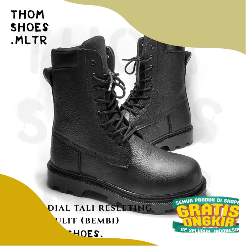 SEPATU PDL TALI RESLETING MOTIF KULIT JERUK (BEMBI) TNI, POLRI, POL PP,  SECURITY //ThomShoes./distr