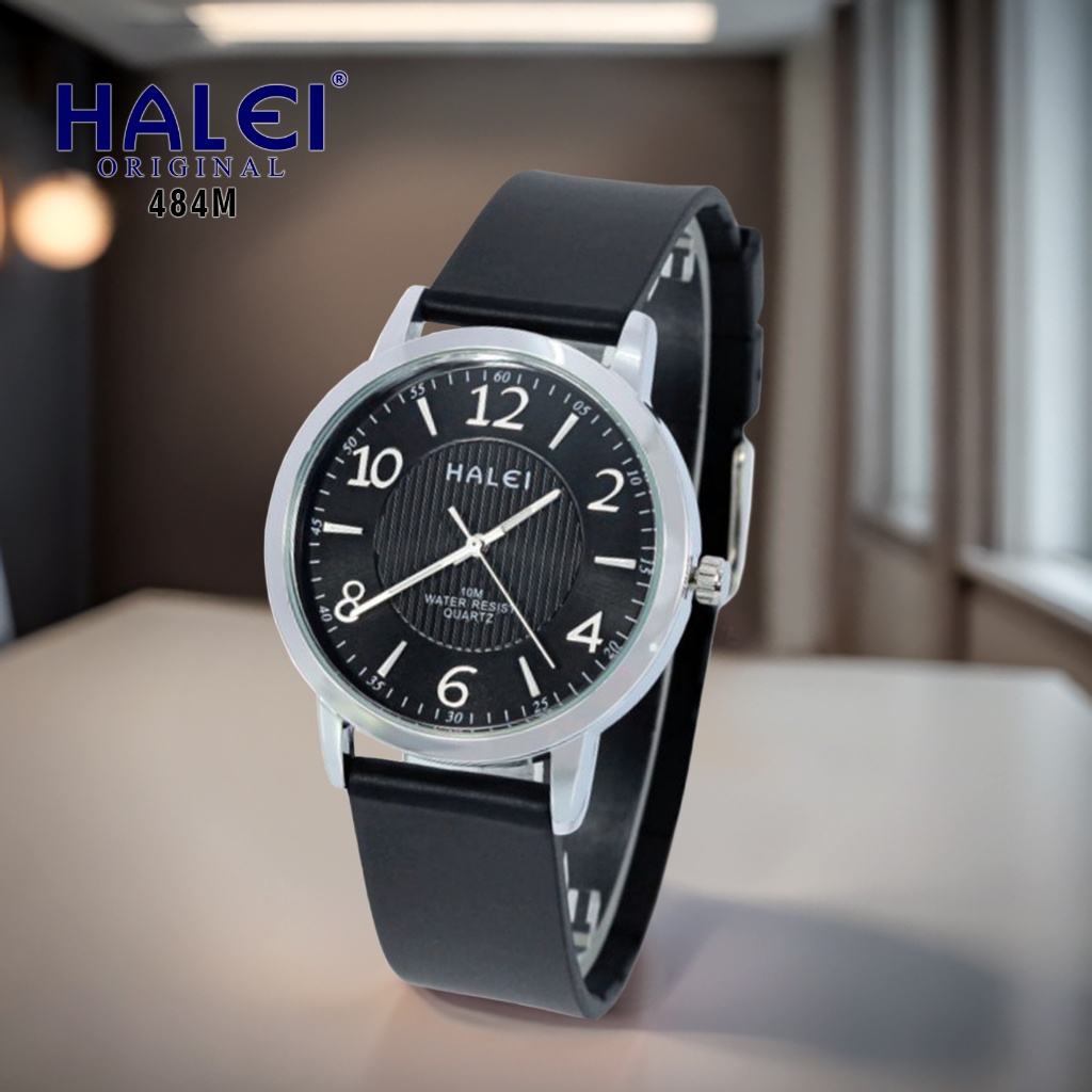 Halei Watch 484 M - Jam Tangan Halei Pria Karet Analog Kekinian - Tahan Air dan Garansi 1 Tahun. Fre
