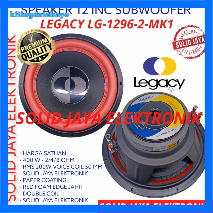 Speaker Subwoofer Legacy 12 Inc Lg-1296-2 Mk1 Mk 1 Lg 1296-2 Inch 1296 2 Double Coil Koil Speaker