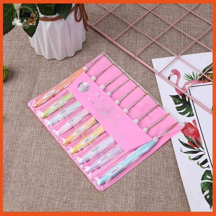 

promosi 9pcs Set Jarum Rajut Crochet Handmade Kerajinan Tangan Bahan Aluminium
