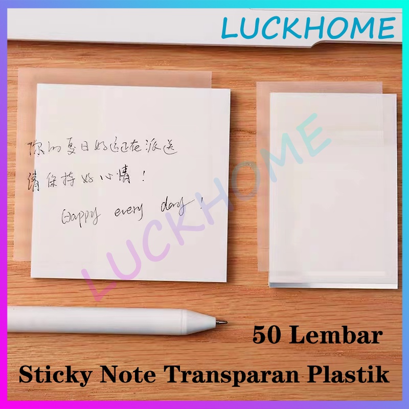 50 Lembar Sticky Note Transparan Plastik Memo Bening Tempel Transparent Sticky notes untuk sekolah k